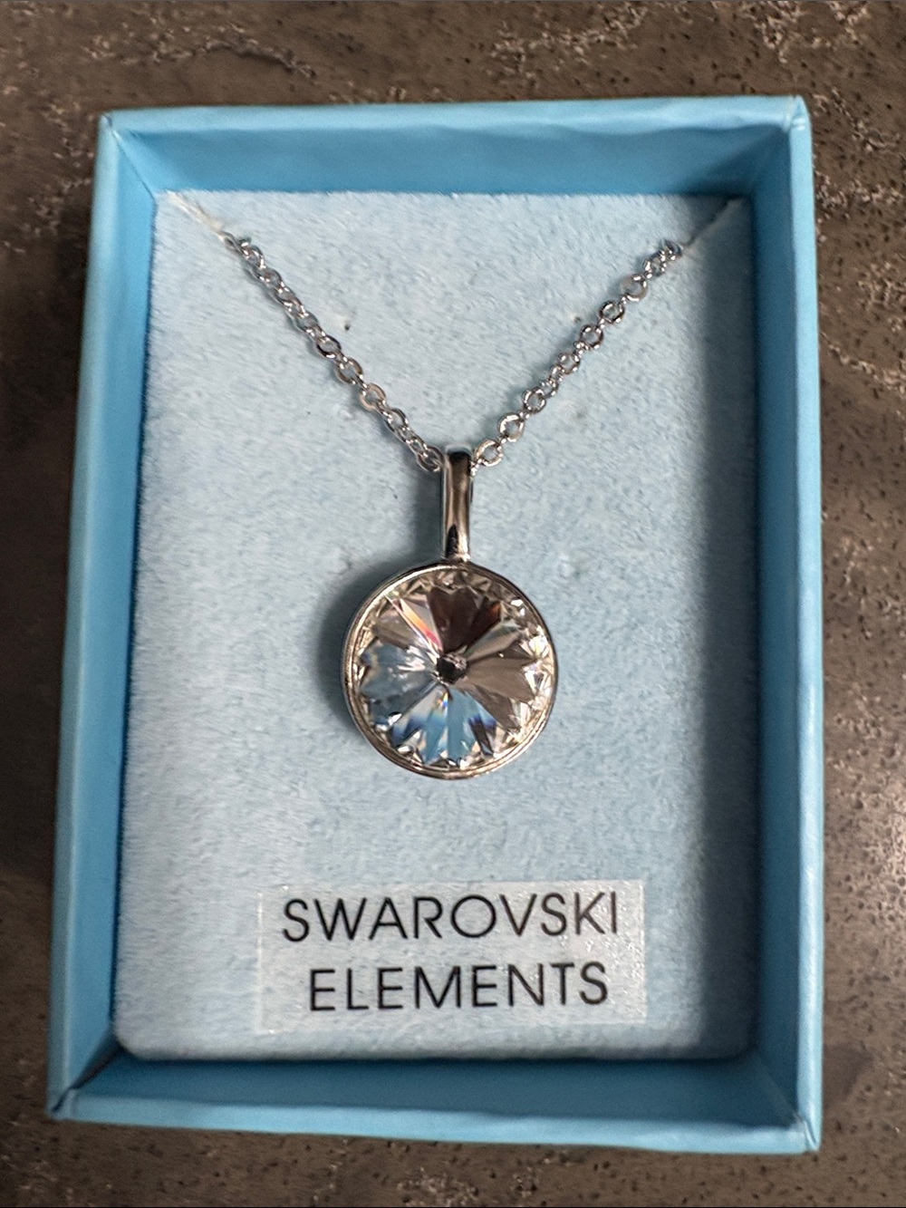 Swarovski Elements Round Clear Crystal Silver-Tone Pendant Necklace